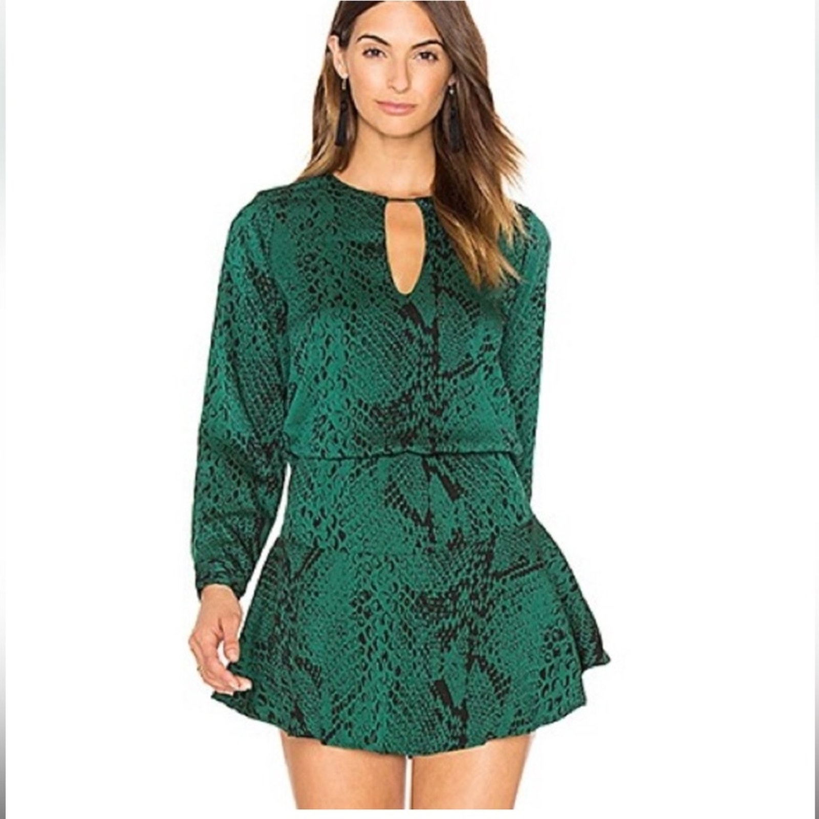 Karina Grimaldi Jackie Verde Pillar Mini Dress Snakeskin Green Black Sz S